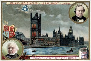 Pałac Westminsterski lub Parlament Londynu (Anglia), z portretami Williama Ewarta Gladstone