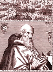 Papież Pius V zawiera sojusz z flotą hiszpańską i flotą wenecką przeciwko Turkom w bitwie pod Lepante w październiku 1571 r. autorstwa Unknown artist