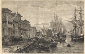 Nabrzeże Boa Vista, w San Pedro de Rio Grande do Sul, port morski Brazylii - Le quai de Belle-Vue, San Pedro de Rio Grande (Brazylia) - Kapitan Sao Pedro do Rio Grande do Sul - Grawerowanie od “ „Wspaniały Wszechświat” 1866 autorstwa Unknown artist