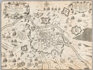 Oblężenie Colchester przez Lorda Fairfaxa, jak to było z linią i szańcami 1648 (rycina) autorstwa Unknown artist
