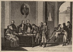 Traktat Tolentino lub Pokój Tolentino to traktat pokojowy podpisany 19 lutego 1797 r. w Tolentino we Włoszech między Francją a Państwami Papieskimi. (Między generałem Bonaparte i papieżem Piusem (Pio lub Pius) VI (1717-1799) Papież wyrzeka się Awinionu autorstwa Unknown artist
