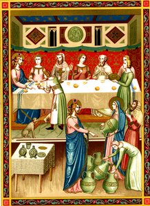 Uczta weselna w Kanie Galilejskiej, miniatura z rękopisu z XIV wieku autorstwa Unknown artist