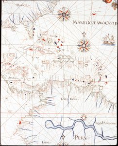 Indie Zachodnie: Floryda, Honduras, Kuba, Peru i Karaiby (Szczegół Portulan de Castellini autorstwa Unknown artist