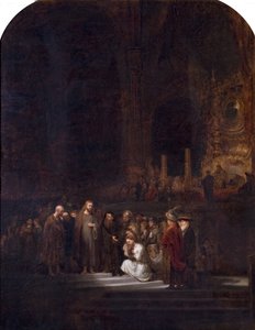 Kobieta przyłapana na cudzołóstwie (według Rembrandta), ok. 1845 autorstwa Unknown