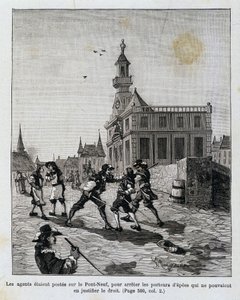 Agenci stacjonowali na Pont Neuf, aby powstrzymać tych, którzy nie mogli uzasadnić swoich praw. autorstwa Unknown artist