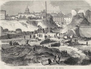 Amfiteatr Gallo Romain odkrył w 1870 roku przy Rue Monge w Paryżu, dziś Arenes de Lutèce. Rycina XIX wieku. autorstwa Unknown artist