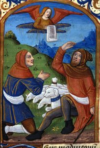 Anioł zapowiada pasterzom narodziny Jezusa. Rękopis z XV wieku. Biblioteca Nazionale Braidense, Mediolan autorstwa Unknown artist