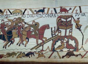 Arme Wilhelma Zdobywcy (1027-1087) wyruszyły do walki z księciem Bretanii, przybyły do Bayeux. Harold właśnie został pasowany na rycerza przez Guillaume Detal gobelinu z Bayeux lub haftu królowej Matyldy autorstwa Unknown artist
