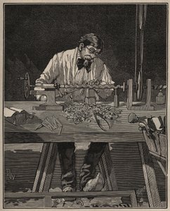 Sztuka tokarska: licowanie kolumny tułowia. Grawer z 1885 roku w „Les arts et metiers illustres” Adolphe BITARD. autorstwa Unknown artist
