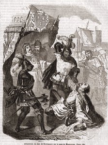 Zabójstwo księcia Burgundii (Jean sans peur) na moście w Montereau - w „Histoire de France” ”Anquetil, Paryż autorstwa Unknown artist