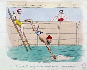 Kąpiel: karykatura łaźni publicznych (basenów) w Paryżu - XIX w., Carnavalet. autorstwa Unknown artist