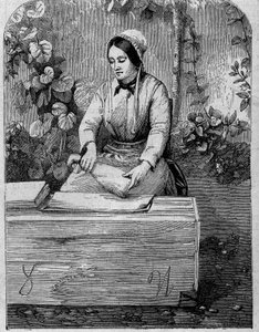 Butelkowanie wina szampana. Grawerunek z 1864 roku. autorstwa Unknown artist