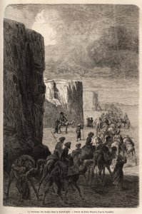 Karawana hadżów (muzułmańskie peleryny) w Korantaghi (Persja, Iran). Rysunek Emile Bayard (1837-1891), ilustrujący podróż do Azji Środkowej w 1863 roku, autorstwa Arminiusa Vambery