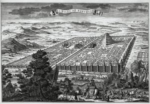 Mury miejskie Babilonu otaczające wiszące ogrody i wieżę Babel - autorstwa Unknown artist