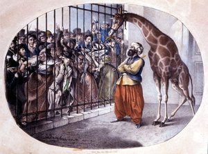 Zaciekawiony tłum rzucił się, by zobaczyć żyrafę za bramą. Litografia autorstwa Danhaarena. 1829 autorstwa Unknown artist