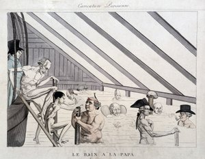 Kąpiel tatusia: karykatura na basenach w Paryżu autorstwa Unknown artist