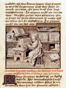 Duchowny, kopista i tłumacz Jean Mielot (zm. 1472) reprezentuje pracę w swoim biurze Page 15-wiecznego rękopisu. Paryż, B.N. autorstwa Unknown artist