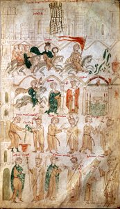Wjazd Henryka VI Świętego Cesarstwa (1165-1197) do Rzymu i jego koronacja na cesarza 14/04/1191 przez papieża Celestyna III Page zaczerpnięta z „”Liber ad honorem Augusti”” przez Pietro da Eboli (Piotra Eboli) - (kodeks 120, fol 105) XIII w. Burgerbibli autorstwa Unknown artist
