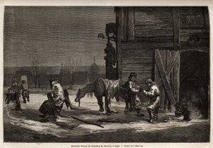 Ferrant marechal na przedmieściach Moskwy. Rysunek Henrieta, ilustrujący jego podróż do rosyjskich prowincji bałtyckich w latach 1851-54. Grawerowanie w „”Le tour du monde””, pod redakcją Edouarda Chartona autorstwa Unknown artist