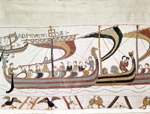 Flota Wilhelma I Zdobywcy (1027 - 1087) w drodze do Anglii - gobelin z Bayeux, znany jako haft królowej Matyldy autorstwa Unknown artist