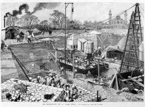 Fundamenty Wieży Eiffla: kesony po stronie Sekwany – na „Ilustracji” 14.05.1887. ¿ autorstwa Unknown artist