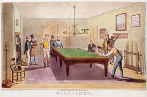 Gra w bilard Panowie z wysokiego społeczeństwa angielskiego grający w bilard. Grawer z 1827 r. Kolekcja prywatna autorstwa Unknown artist