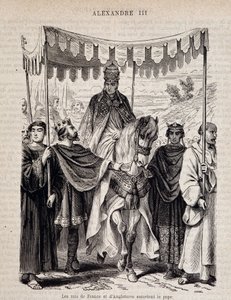 Królowie Francji Ludwik VII Młody (1120 - 1180) i Anglia eskortują papieża Aleksandra III - w „Histoire des Popes””, b.d. autorstwa Unknown artist