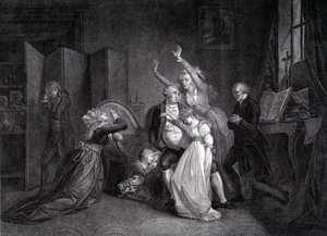 Ostatni wywiad Ludwika XVI z rodziną (Maria Antonina i Ludwik XVII). Rycina XIX wieku. autorstwa Unknown artist