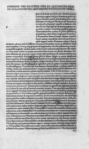 Życie wybitnych ludzi. Strona księgi Plutarcha di Cheronee, zwana także „” Paralleles Lives””. 1495. autorstwa Unknown artist