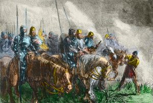 Poranek bitwy pod Azincourt - Wojna 100 lat: Bitwa pod Azincourt (Pas-de-Calais) 25 października 1415 - Przed bitwą pod Azincourt - autorstwa Unknown artist