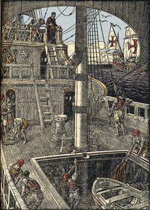 Nawigator Krzysztof Kolumb (1451-1506) na pokładzie swojej karaweli. autorstwa Unknown artist
