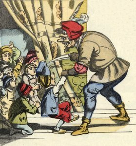 Wilkołak zabiera dziecko z zamiarem pożerania go. Ilustracja do bajki „Le Pepetit Poucet” autorstwa Charlesa Perraulta autorstwa Unknown artist