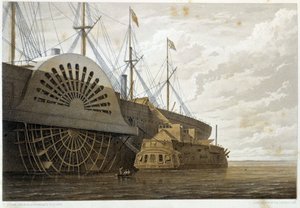 Stara fregata z ładunkiem kabla wzdłuż „Wielkiego Wschodu” w Sheerness – w „Telegrafie atlantyckim” W.H. Russela, ca. 1860 autorstwa Unknown artist