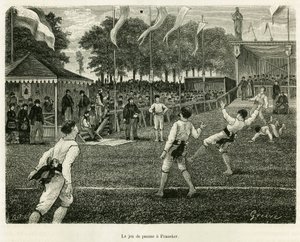 Gra w palmy ma Franekera (Holandia). Grawer ilustrujący historię La Frise, na podstawie relacji holenderskiej gazety, in le tour du monde 1886, w reżyserii Edouarda Chartona (1807-1890), Hachette, Paryż. autorstwa Unknown artist