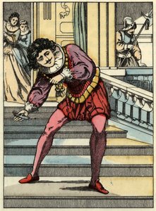 Książę podnosi szklany but przy Kopciuszku. Ilustracja do bajki Charlesa Perraulta „Kopciuszek lub La petite slipper de verre” autorstwa Unknown artist