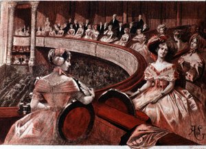 Publiczność na balkonie teatru. autorstwa Unknown artist