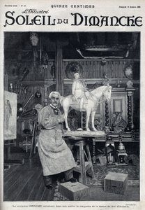 Rzeźbiarz Jean Leon (Jean-Leon) Gerome (1824-1904) kończy w swojej pracowni model posągu księcia Aumale - Grawerowanie w „Le sun-du-dimanche”, 15 października autorstwa Unknown artist