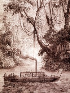 Parowiec Johna Fitcha, amerykańskiego wynalazcy, na rzece Delaware około 1791 roku. autorstwa Unknown artist