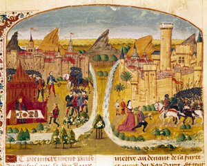 Kapitulacja miasta Mezopotamia Miniatura zaczerpnięta z „”Księgi faktów Aleksandra Wielkiego”” Kwintusa Curtiusa Rufusa (Quinte Curce) (I wiek), ok. 1468 r. (Ms 1335) Reims. Biblioteka Miejska autorstwa Unknown artist