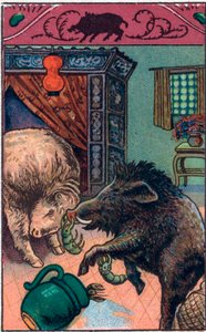 Straszny dzik. Chińska opowieść. Chromolitografia z końca XIX wieku. autorstwa Unknown artist