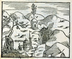 Grób Wergiliusza (70 pne - 19 pne) w Pozzuoli (Pozzuoli). Ksylografia według XVII-wiecznego przewodnika turystycznego. autorstwa Unknown artist