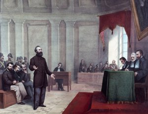 Proces Felice Orsini (1819 - 1858), który 14 stycznia 1858 dokonał ataku na Napoleona III. Litografia z końca XIX wieku. Prywatna kolekcja Mediolanu ©Luisa Ricciarini/Leemage autorstwa Unknown artist