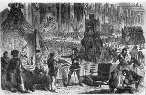 Życzenie bażanta. Filip III Le Bon, książę Burgundii (1396-1467) dołączył do cesarza Konstantynopola 17 lutego 1454 na bankiecie w hotelu Salle de Lille. Rycina XIX wieku. autorstwa Unknown artist