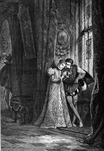 Młodzi narzeczone Marie Iere Stuart (1542 - 1587) i Franciszek II (1544 - 1560) lubili odchodzić na bok w celu zwierzeń. Rycina XIX wieku. autorstwa Unknown artist