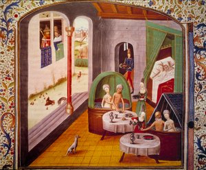 Miniaturka. Wewnątrz „domu łaźni” w średniowieczu autorstwa Unknown artist