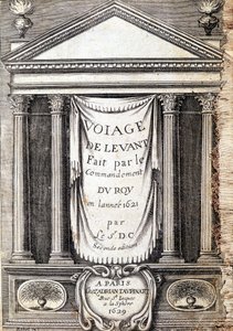 Strona tytułowa „Podróży de levant odbytej na polecenie króla w roku 1621””, wydanej w 1629 r. (za Ludwika XIII Le Juste) autorstwa Unknown artist