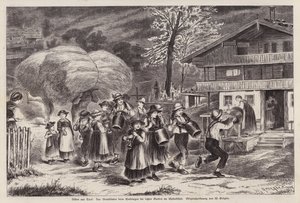 Tradycyjne bicie w dzwony z okazji zakończenia żniw w Alpbachtal, Tyrol, Austria (rycina) autorstwa Unknown artist