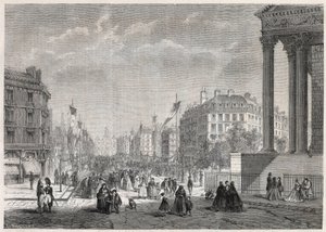 Przemiany Paryża pod II Cesarstwem, Paris Haussmann: dekoracja bulwaru Malesherbes, w dniu jego inauguracji 13 sierpnia 1861 - Grawerowanie „” Le Monde Illustré” autorstwa Unknown artist