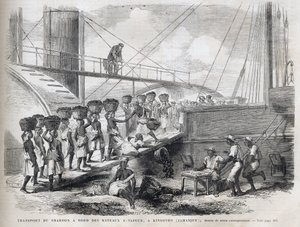 Transport węgla na pokładzie statków parowych w Kingston (Jamajka) - Załadunek węgla w Kingston - Jamajka - 1866 Grawerowanie z „” The Illustrous Universe”” 1866 autorstwa Unknown artist