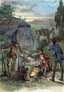 Wycieczka do Tybetu księcia Henryka Orleańskiego i Gabriela Bonvalota w 1889 r. Chromolitografia Liebiga z XIX wieku autorstwa Unknown artist